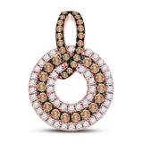 10kt Rose Gold Womens Round Brown Diamond Circle Pendant 1/2 Cttw
