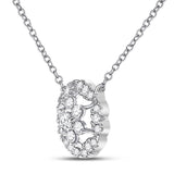 14kt White Gold Womens Round Diamond Floral Cluster Necklace 1/3 Cttw