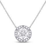 14kt White Gold Womens Round Diamond Floral Cluster Necklace 1/3 Cttw