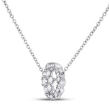 14kt White Gold Womens Round Diamond Floral Cluster Necklace 1/3 Cttw