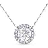 14kt White Gold Womens Round Diamond Floral Cluster Necklace 1/3 Cttw