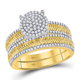 10kt Yellow Gold His Hers Round Diamond Cluster Matching Wedding Set 3/4 Cttw