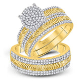 10kt Yellow Gold His Hers Round Diamond Cluster Matching Wedding Set 3/4 Cttw
