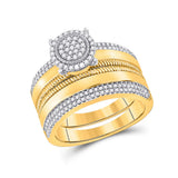 10kt Yellow Gold His Hers Round Diamond Cluster Matching Wedding Set 5/8 Cttw
