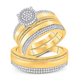 10kt Yellow Gold His Hers Round Diamond Cluster Matching Wedding Set 5/8 Cttw