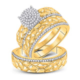 10kt Yellow Gold His Hers Round Diamond Nugget Cluster Matching Wedding Set 3/8 Cttw