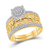 10kt Yellow Gold His Hers Round Diamond Cluster Matching Wedding Set 5/8 Cttw