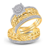 10kt Yellow Gold His Hers Round Diamond Cluster Matching Wedding Set 5/8 Cttw