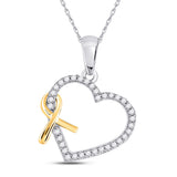 10kt White Gold Womens Round Diamond Ribbon Heart Pendant 1/6 Cttw