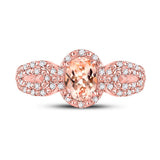 10kt Rose Gold Womens Oval Morganite Diamond-accent Solitaire Ring 1-1/5 Cttw