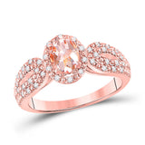 10kt Rose Gold Womens Oval Morganite Diamond-accent Solitaire Ring 1-1/5 Cttw