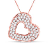 10kt Rose Gold Womens Round Diamond Sideways Heart Pendant 1/3 Cttw