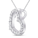 10kt White Gold Womens Round Diamond Sideways Heart Pendant 1/4 Cttw