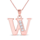 10kt Rose Gold Womens Round Diamond Initial W Letter Pendant 1/20 Cttw