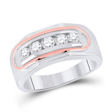 14kt Two-tone Gold Mens Round Diamond Faceted Single Row Band Ring 3/4 Cttw