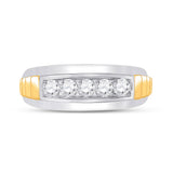 10kt Two-tone Gold Mens Round Diamond Ribbed 5-Stone Band Ring 5/8 Cttw