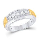 10kt Two-tone Gold Mens Round Diamond Ribbed 5-Stone Band Ring 5/8 Cttw