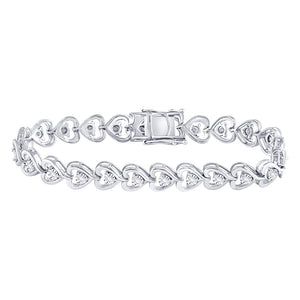Sterling Silver Womens Round Diamond Heart Tennis Bracelet 1/2 Cttw