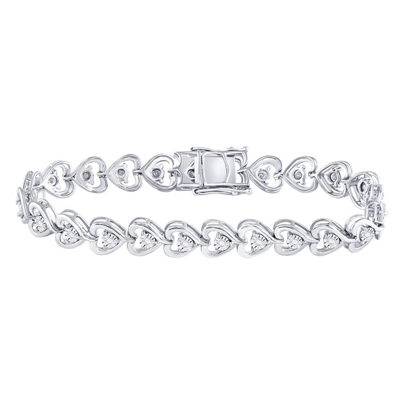 Sterling Silver Womens Round Diamond Heart Tennis Bracelet 1/2 Cttw