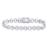 Sterling Silver Womens Round Diamond Heart Tennis Bracelet 1/2 Cttw