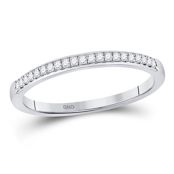 14kt White Gold Womens Round Diamond Wedding Single Row Band 1/6 Cttw