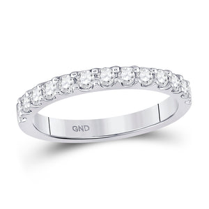 14kt White Gold Womens Round Diamond Wedding Single Row Band 1/2 Cttw