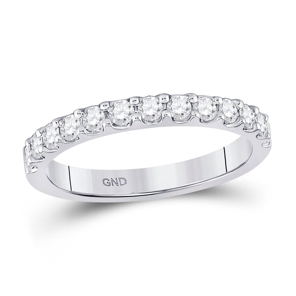 14kt White Gold Womens Round Diamond Wedding Single Row Band 1/2 Cttw