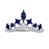 14kt White Gold Womens Round Lab-Created Blue Sapphire Chevron Fashion Ring 1 Cttw