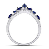 14kt White Gold Womens Round Lab-Created Blue Sapphire Chevron Fashion Ring 1 Cttw