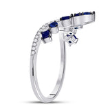 14kt White Gold Womens Round Lab-Created Blue Sapphire Chevron Fashion Ring 1 Cttw