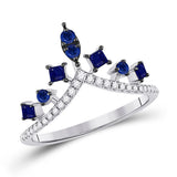 14kt White Gold Womens Round Lab-Created Blue Sapphire Chevron Fashion Ring 1 Cttw