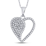 10kt White Gold Womens Round Diamond Modern Heart Pendant 1/3 Cttw