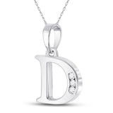 10kt White Gold Womens Round Diamond D Initial Letter Pendant 1/20 Cttw