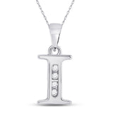 10kt White Gold Womens Round Diamond I Initial Letter Pendant 1/20 Cttw