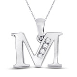 10kt White Gold Womens Round Diamond M Initial Letter Pendant 1/20 Cttw