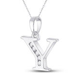 10kt White Gold Womens Round Diamond Y Initial Letter Pendant 1/20 Cttw