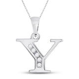 10kt White Gold Womens Round Diamond Y Initial Letter Pendant 1/20 Cttw