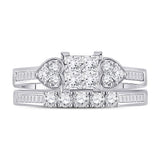 14kt White Gold Princess Diamond Bridal Wedding Ring Band Set 1 Cttw