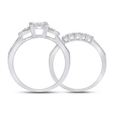 14kt White Gold Princess Diamond Bridal Wedding Ring Band Set 1 Cttw