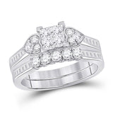 14kt White Gold Princess Diamond Bridal Wedding Ring Band Set 1 Cttw
