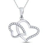 10kt White Gold Womens Round Diamond Double Heart Pendant 1/6 Cttw