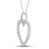 14kt White Gold Womens Round Diamond Outline Heart Pendant 1/2 Cttw