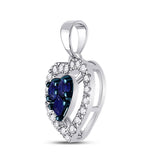 10kt White Gold Womens Round Blue Sapphire Diamond Heart Pendant 1/2 Cttw