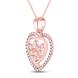 10kt Rose Gold Womens Round Diamond Scattered Heart Pendant 1/4 Cttw