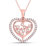 10kt Rose Gold Womens Round Diamond Scattered Heart Pendant 1/4 Cttw