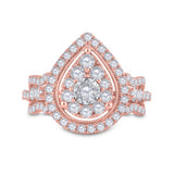 14kt Rose Gold Womens Round Diamond Pear Teardrop Ring 1-3/4 Cttw