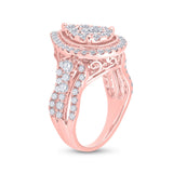 14kt Rose Gold Womens Round Diamond Pear Teardrop Ring 1-3/4 Cttw