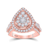 14kt Rose Gold Womens Round Diamond Pear Teardrop Ring 1-3/4 Cttw