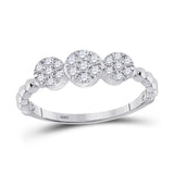 10kt White Gold Womens Round Diamond Beaded Triple Cluster Ring 1/3 Cttw