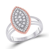 10kt Two-tone Gold Womens Round Diamond Rope Marquise-shape Cluster Ring 3/8 Cttw